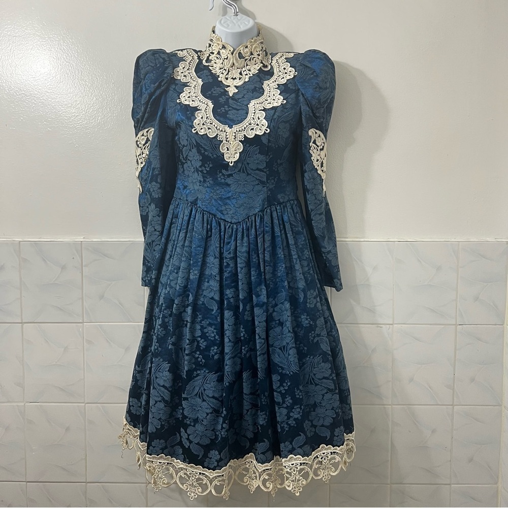 Jessica McClintock Dress 80s XXS Velvet Dark Romantic Fairy Grunge Whimsigoth